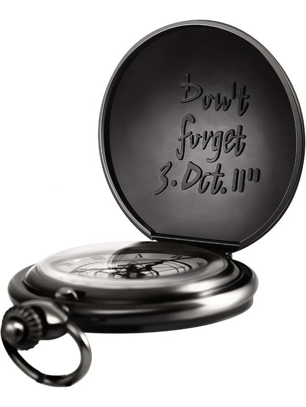 Mens Black Quartz Engraved Fulmetal Alchenist Arabic Numerals Chain Pocket Watch
